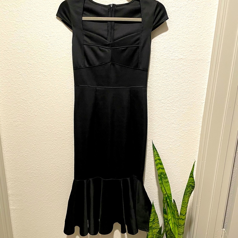 Black fitted flare dress